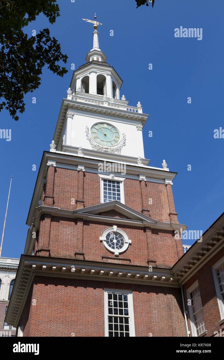 Independence Hall clock tower, Philadelphia, Pennsylvania, Stati Uniti. Foto Stock