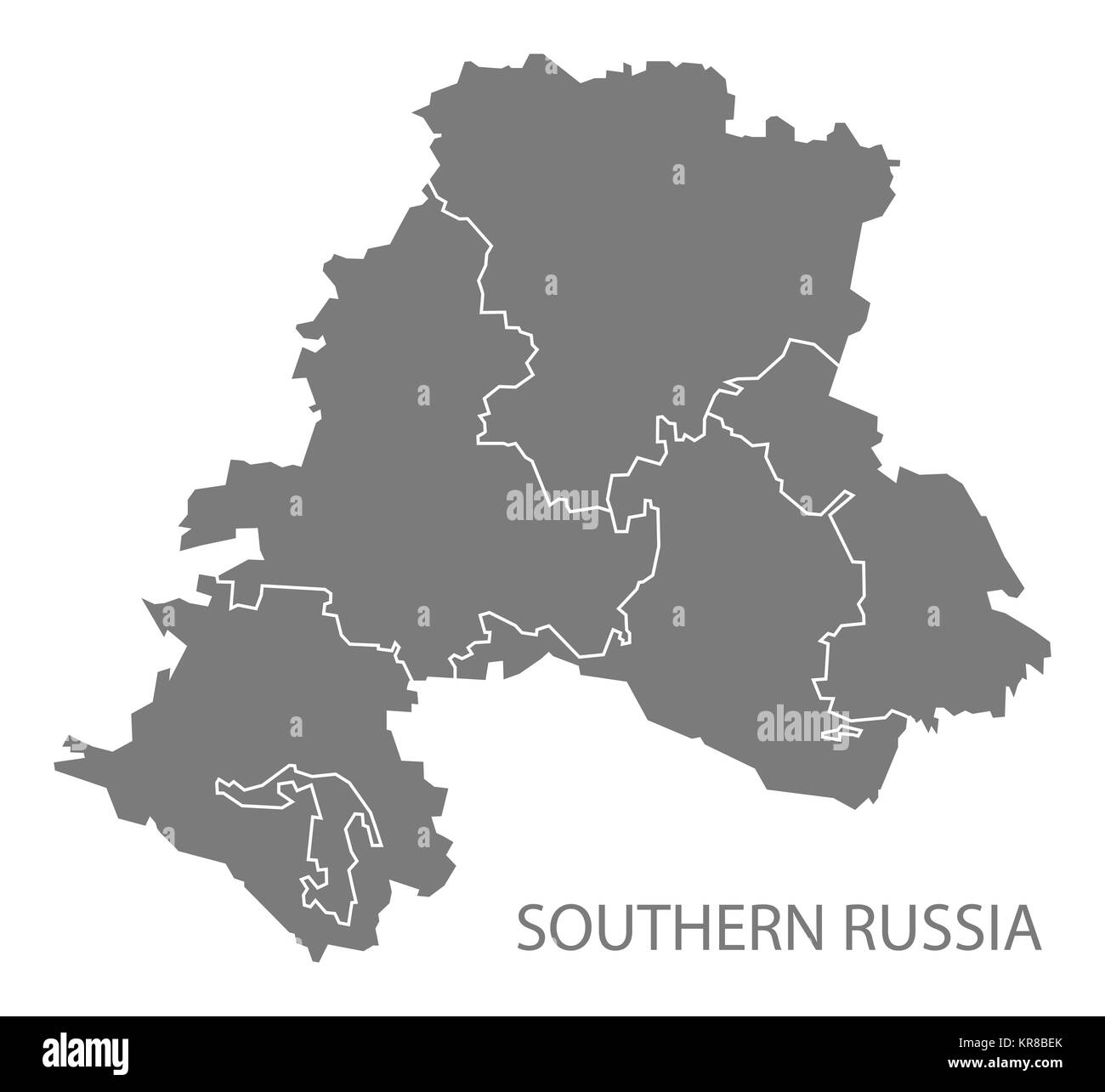 La Russia meridionale con bordi grigio mappa Foto Stock