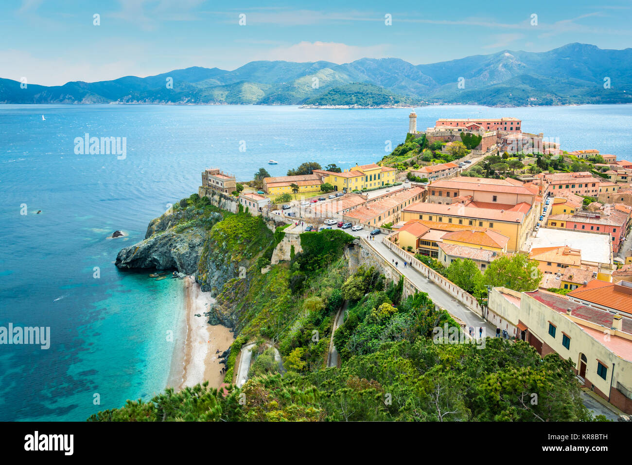 Portoferraio in Isola d'Elba, vista dalle mura della fortezza, Toscana, Italia. Foto Stock