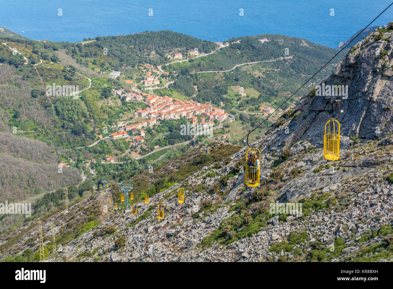 La funivia per la cima del monte Capanne in Isola d'Elba. Foto Stock