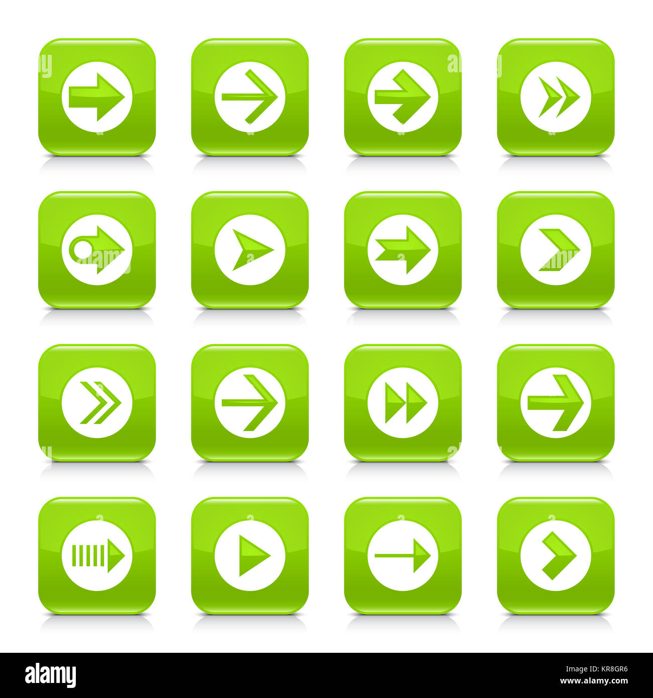Freccia verde segno quadrato arrotondato icona pulsante WEB Foto Stock