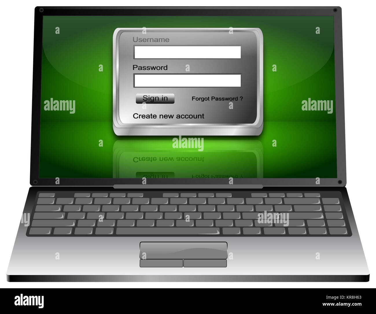 Computer portatile con schermo di login - 3D illustrazione Foto Stock