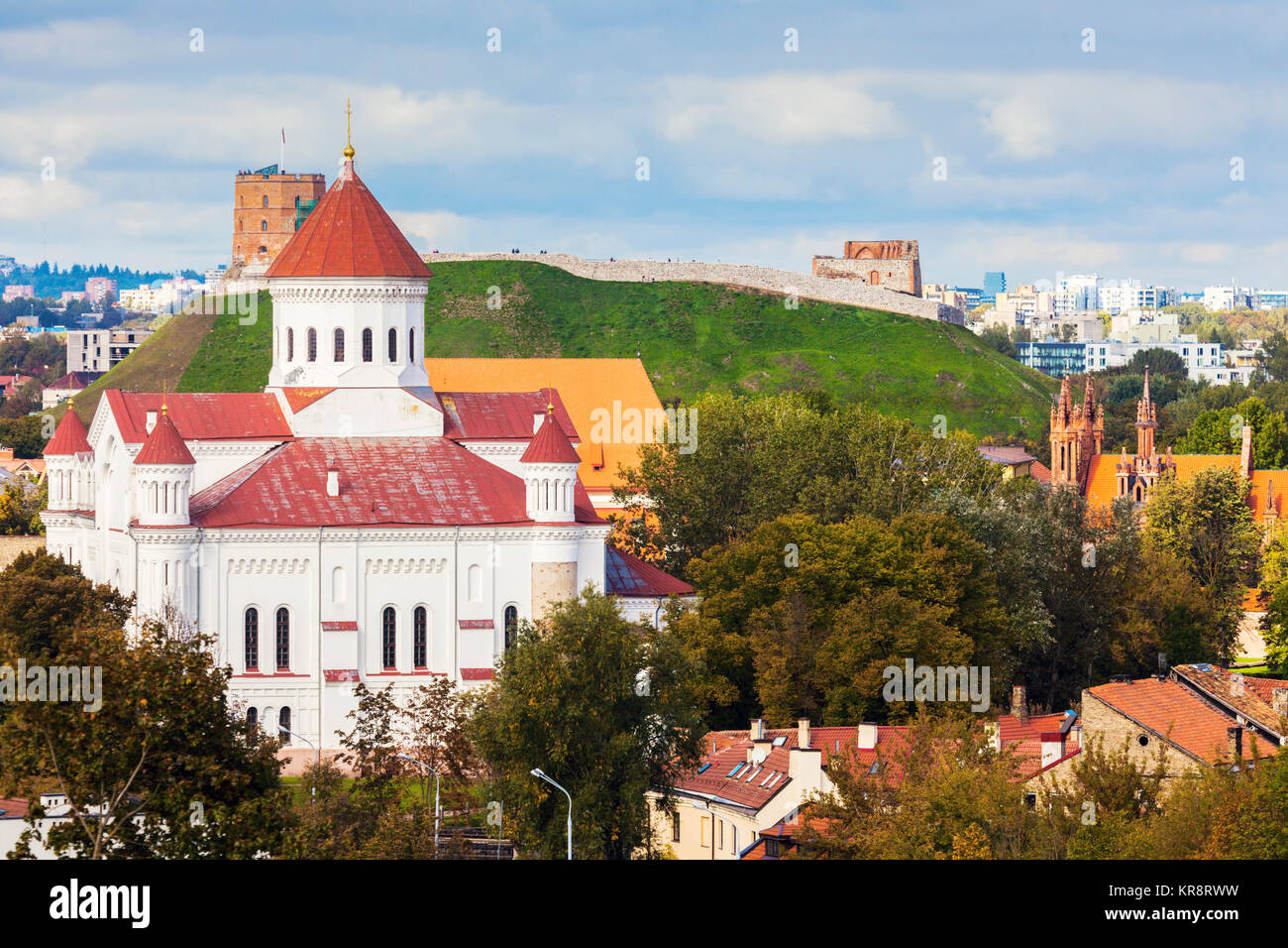 La Lituania, Vilnius, Cattedrale della Theotokos e paesaggio in background Foto Stock