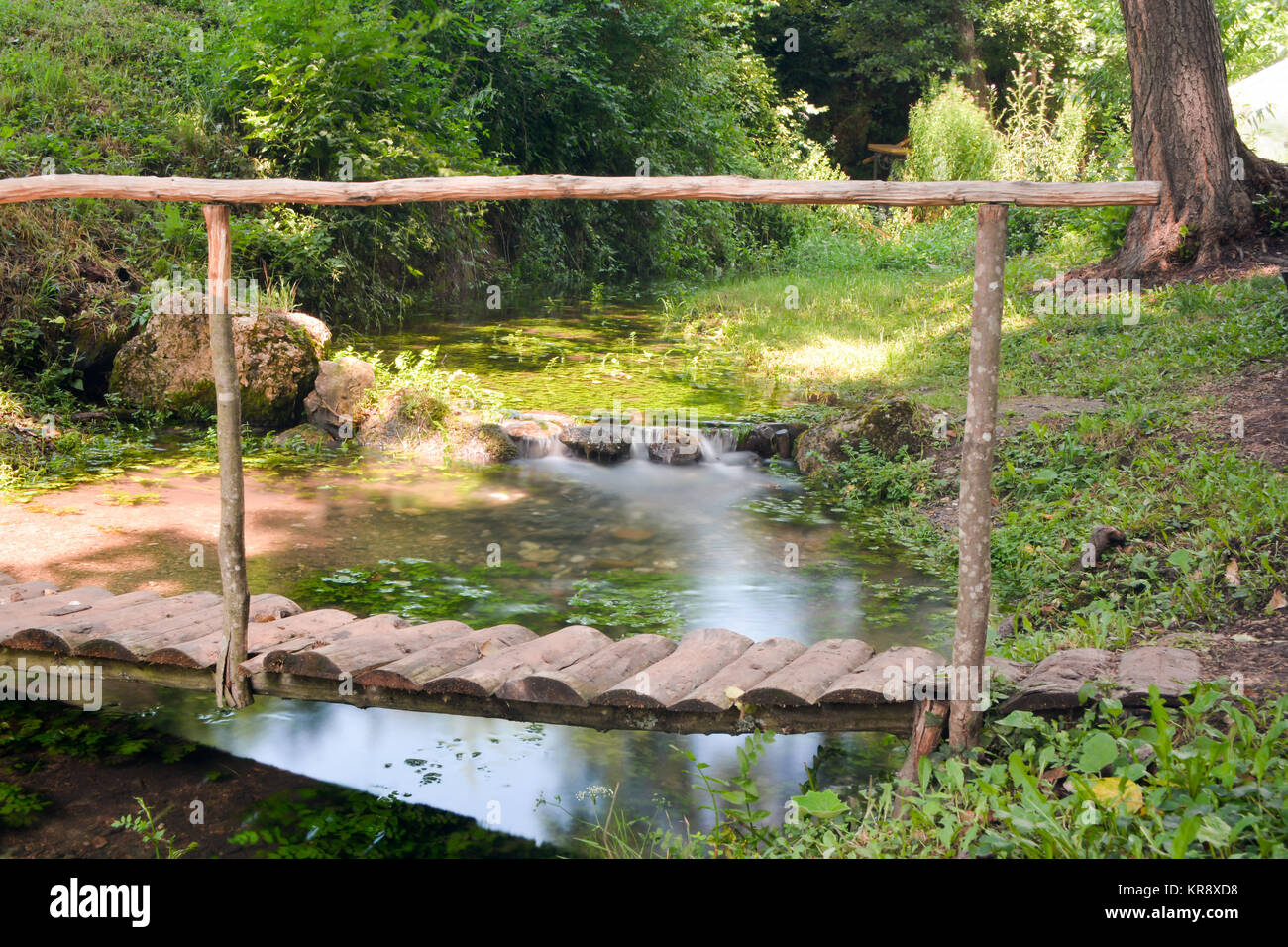 Piccolo ponte su un flusso di acqua Foto Stock