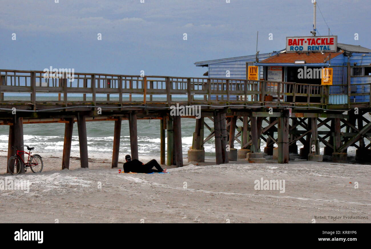 Florida, Pier, tramonto, oceano beach Foto Stock