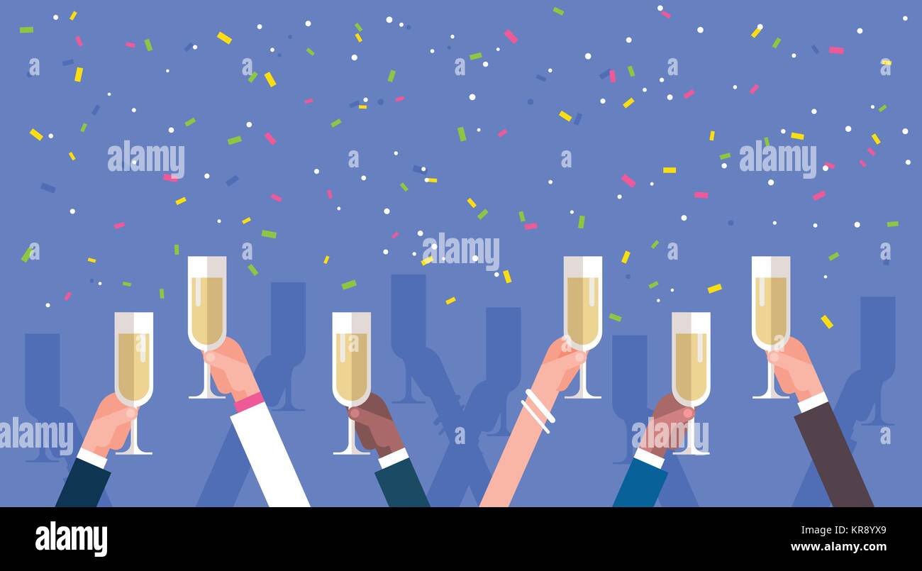 Gruppo di Business Man Mani Champagne riuscita celebrazione Concept Illustrazione Vettoriale