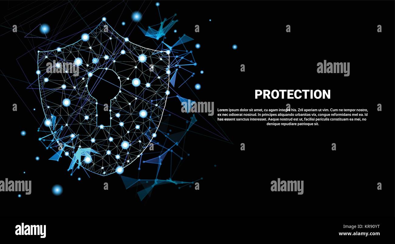 Scudo poligonale su sfondo scuro Concetto aziendale di sicurezza e protezione dei dati Illustrazione Vettoriale