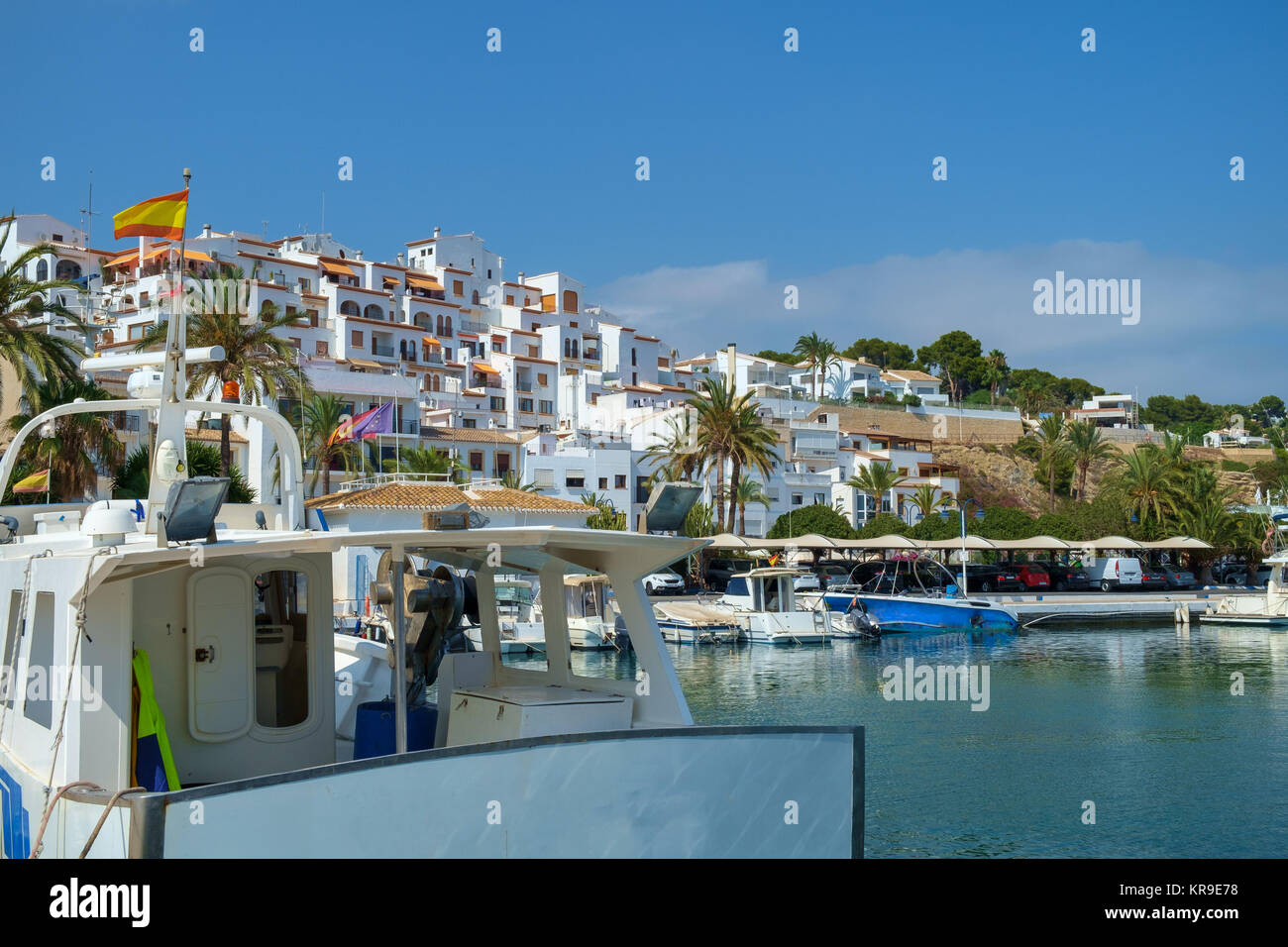 Moraira Harbour e yacht club, Moraira Costa Blanca, Spagna Foto Stock