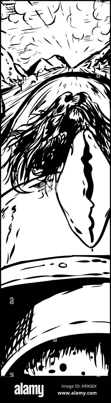 Vista posteriore della persona alla guida di una vettura a razzo Foto Stock