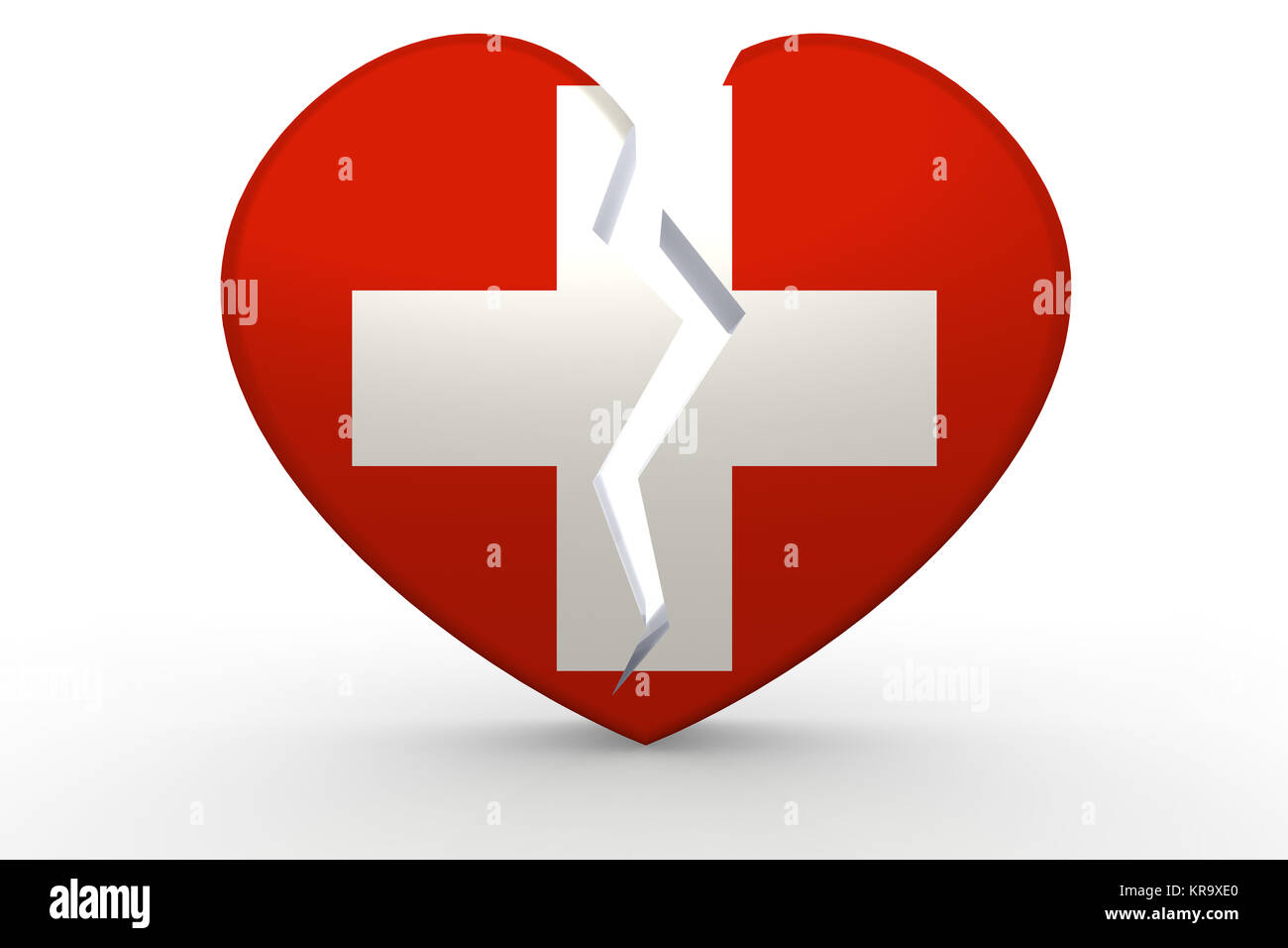 Rotto cuore bianco forma con la bandiera della Svizzera Foto Stock
