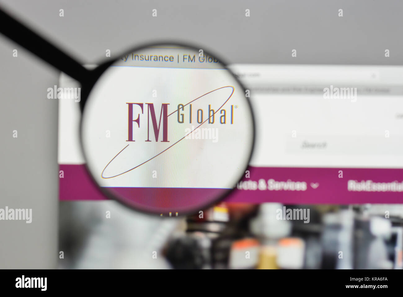 Milano, Italia - 10 agosto 2017: FM Global logo sulla homepage del sito web. Foto Stock