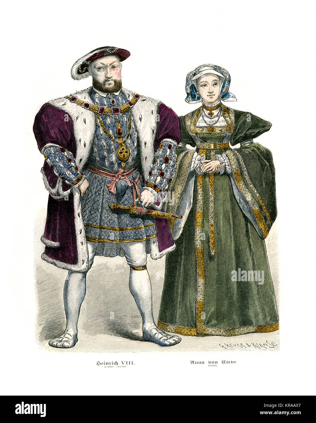 Vintage incisione di Re Enrico VIII e Queen Anne of Cleves Foto Stock