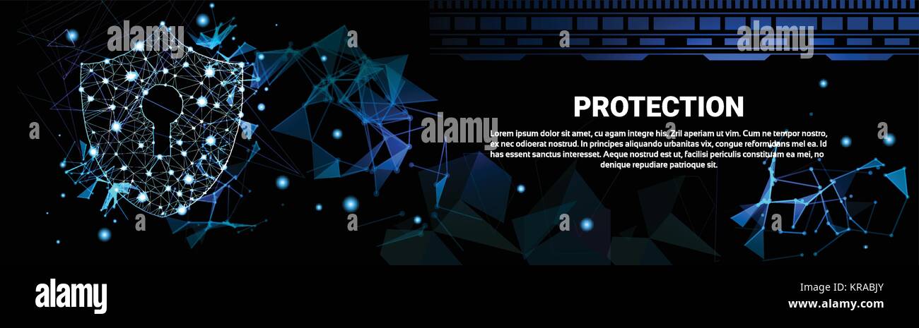 Scudo poligonale su sfondo scuro Concetto aziendale di sicurezza e protezione dei dati Banner orizzontale Illustrazione Vettoriale