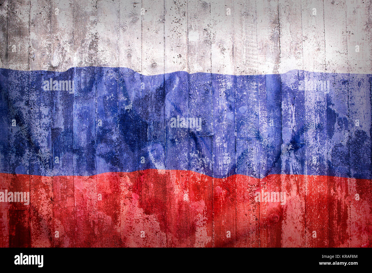 Stile grunge di bandiera della Russia su un muro di mattoni per lo sfondo Foto Stock