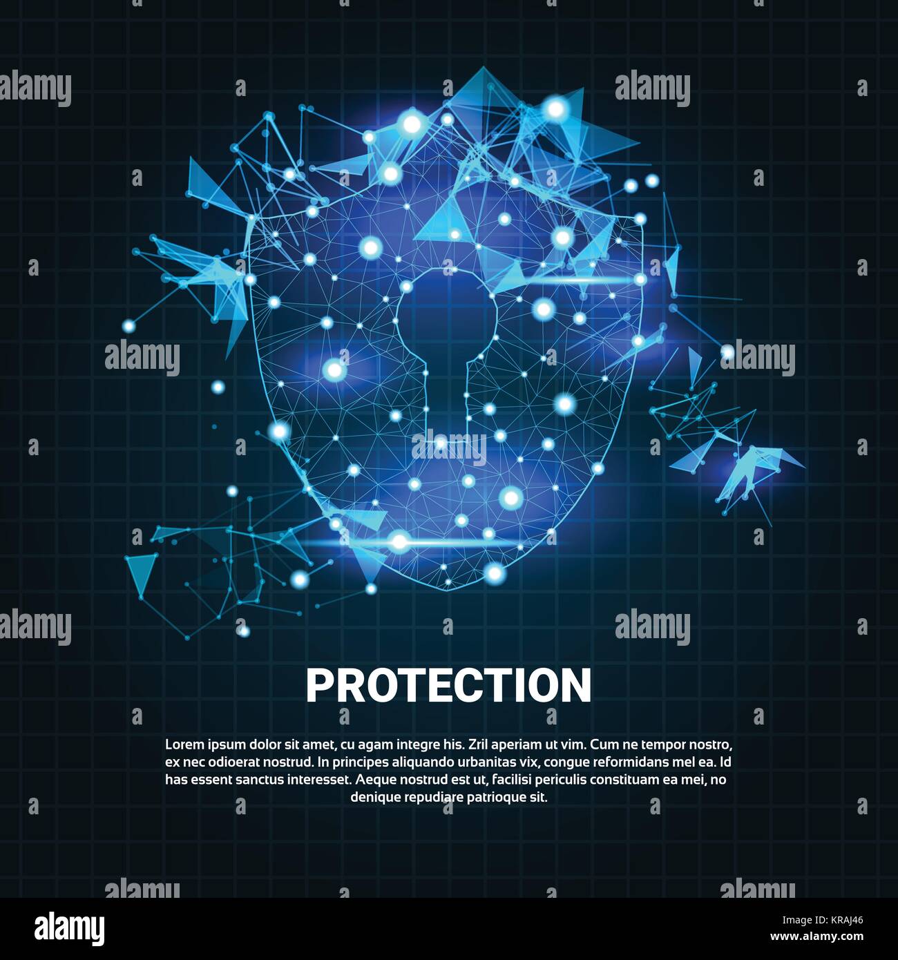Security Shield poligoni blu su sfondo blu Concetto aziendale di protezione dei dati Illustrazione Vettoriale