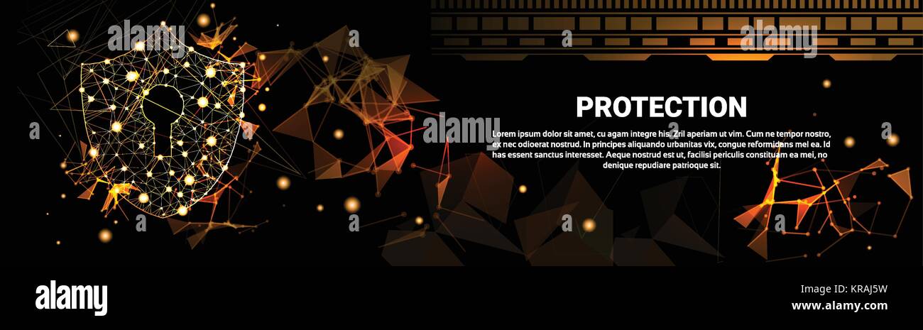 Scudo poligonale su sfondo scuro Concetto aziendale di sicurezza e protezione dei dati Banner orizzontale Illustrazione Vettoriale