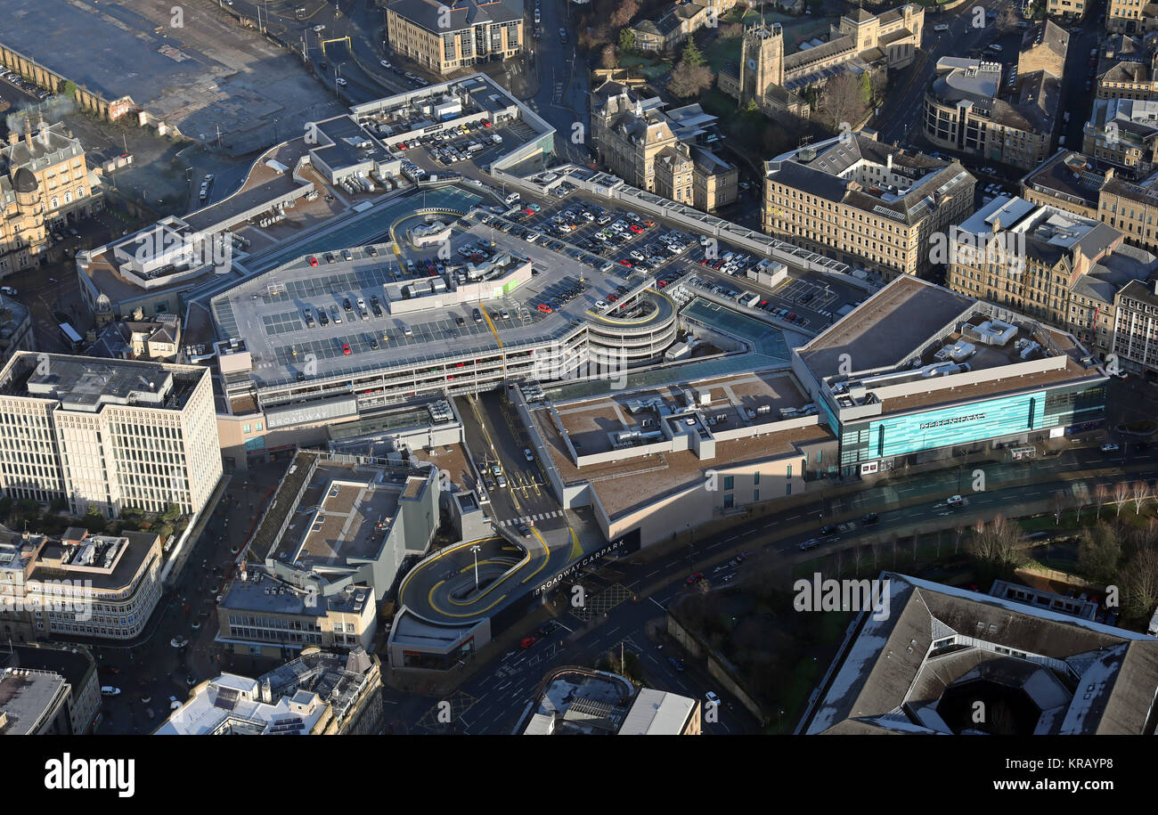 Vista aerea del Broadway, un centro commerciale, Bradford, West Yorkshire, Regno Unito Foto Stock