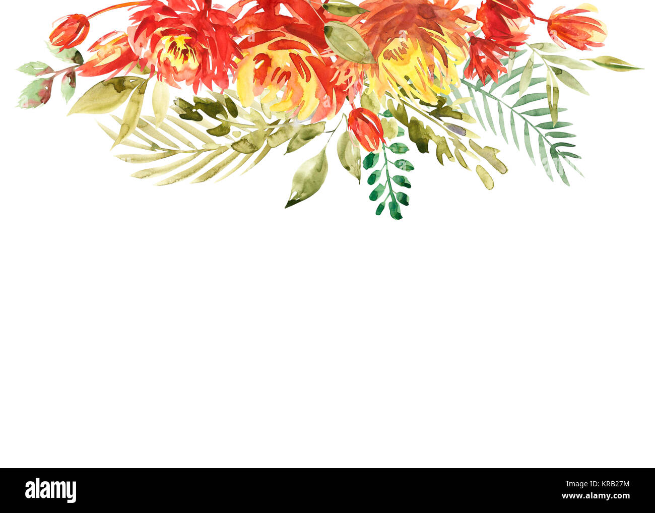 Coloratissimi fiori acquarello di confine. Dipinta sullo sfondo di fiori. Isolato su sfondo bianco Foto Stock