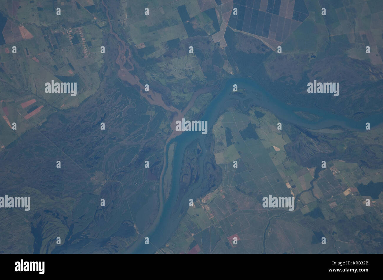 ISS-30 Fiume Parana floodplain lungo il Mato Grosso - Sao Paulo confine Foto Stock