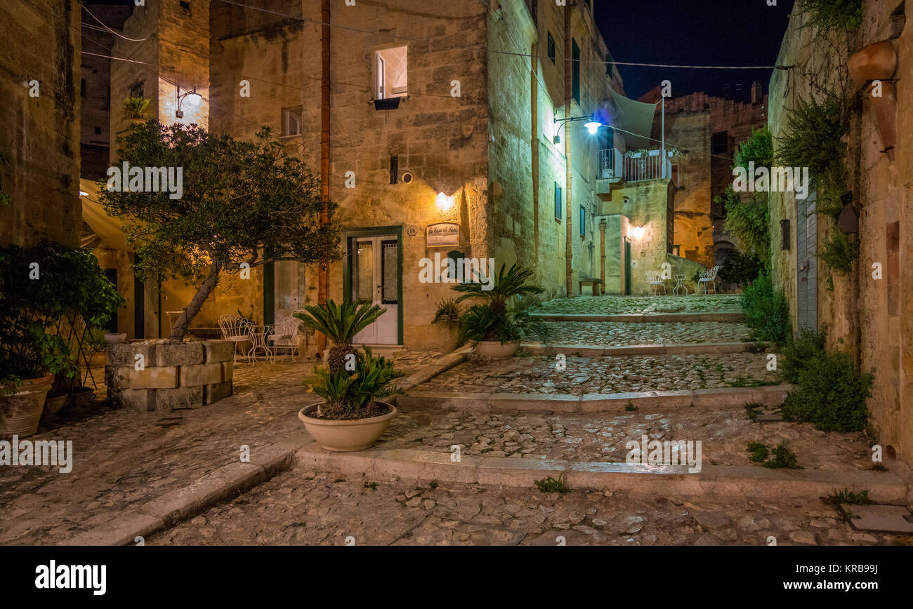 Scenic vista serale del 'assi' distretto di Matera, Basilicata, Italia meridionale. Foto Stock