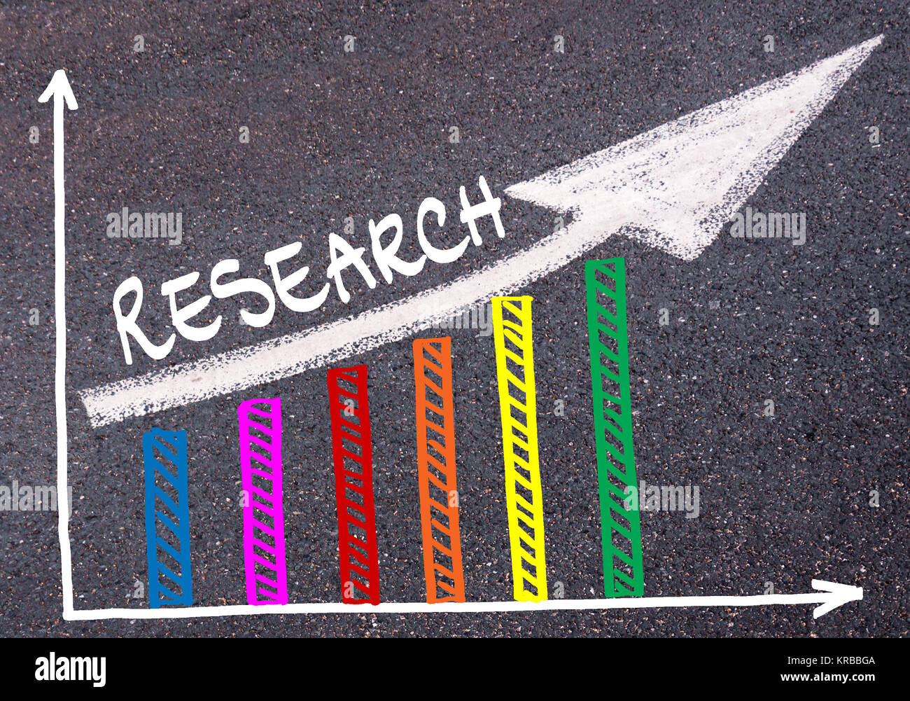 Grafico colorato disegnate su asfalto e freccia direzionale Foto Stock