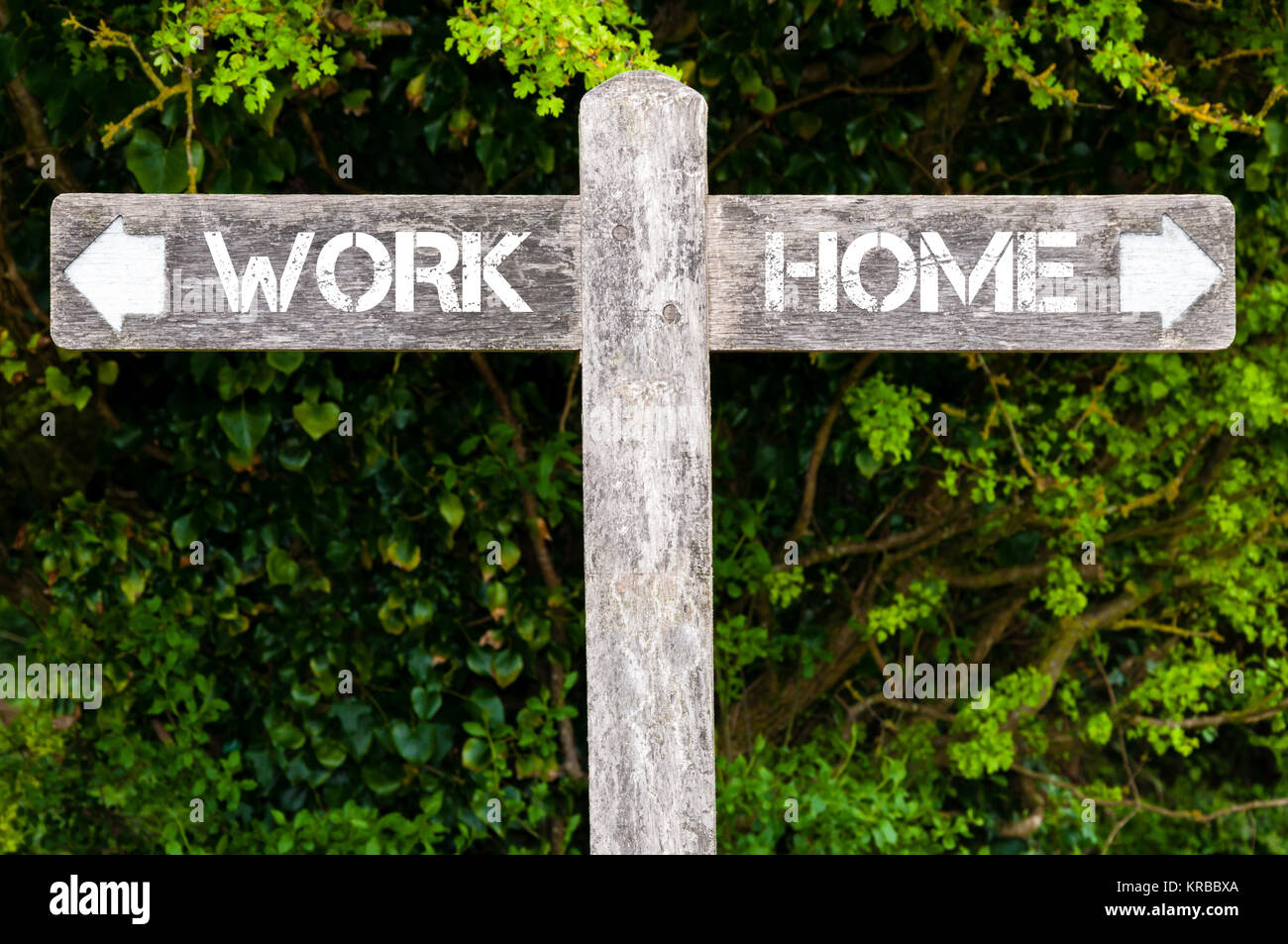 Lavoro versus Home segnaletica direzionale Foto Stock