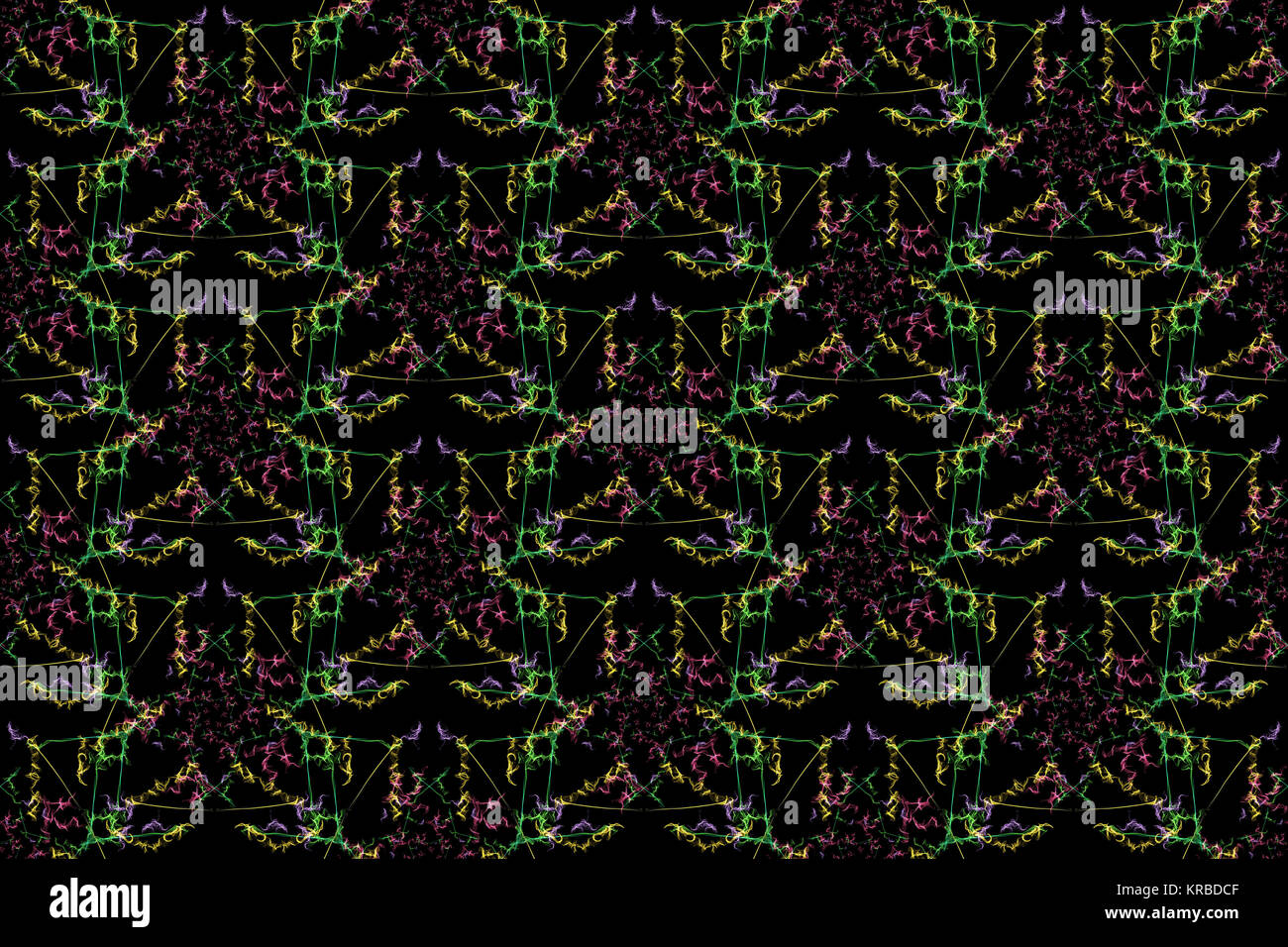 Neon linee di colore. Seamless pattern su sfondo nero. Seta perfetta simmetria serie pattern. Foto Stock