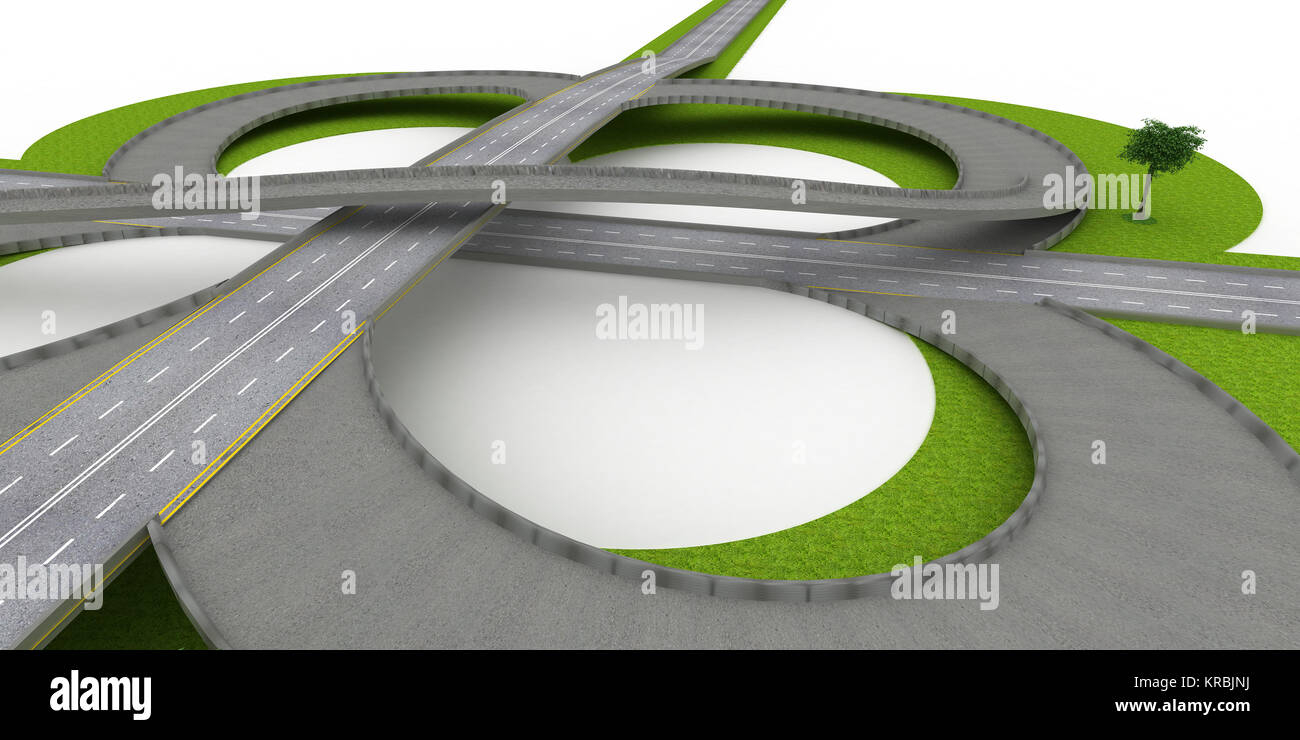 Crocevia e autostrade isolato su bianco Foto Stock