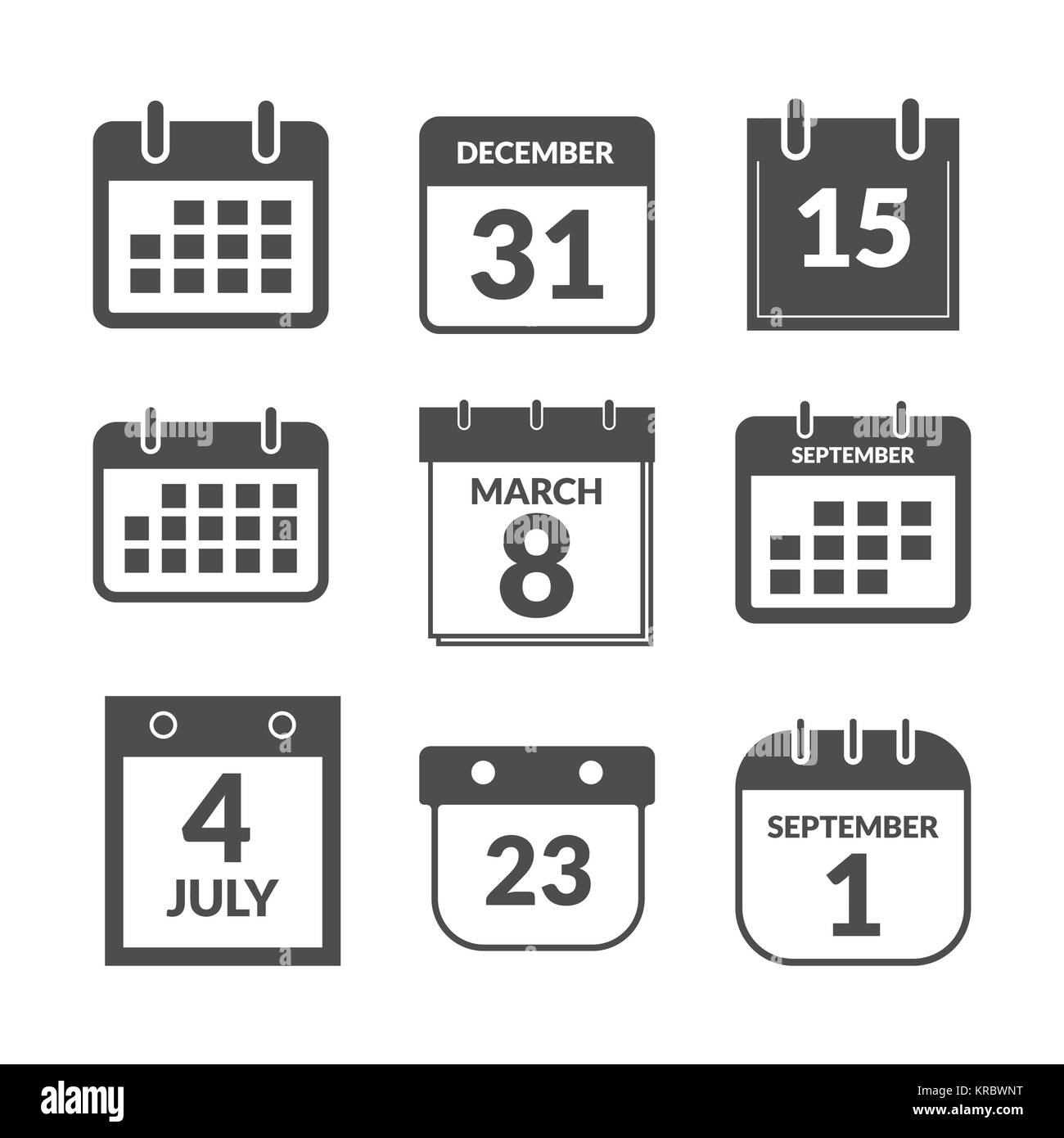 Set di calendario Interfaccia utente Icone isolato su sfondo Illustrazione Vettoriale