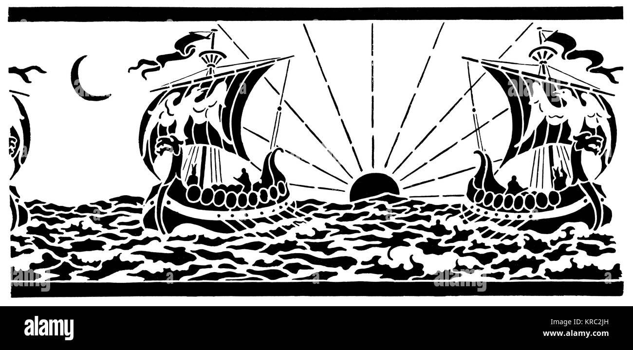 Viking Ship design per fregio in uno stampino, DA UN L Duthie di Edimburgo, dal 1894 Studio Magazine la concorrenza Foto Stock