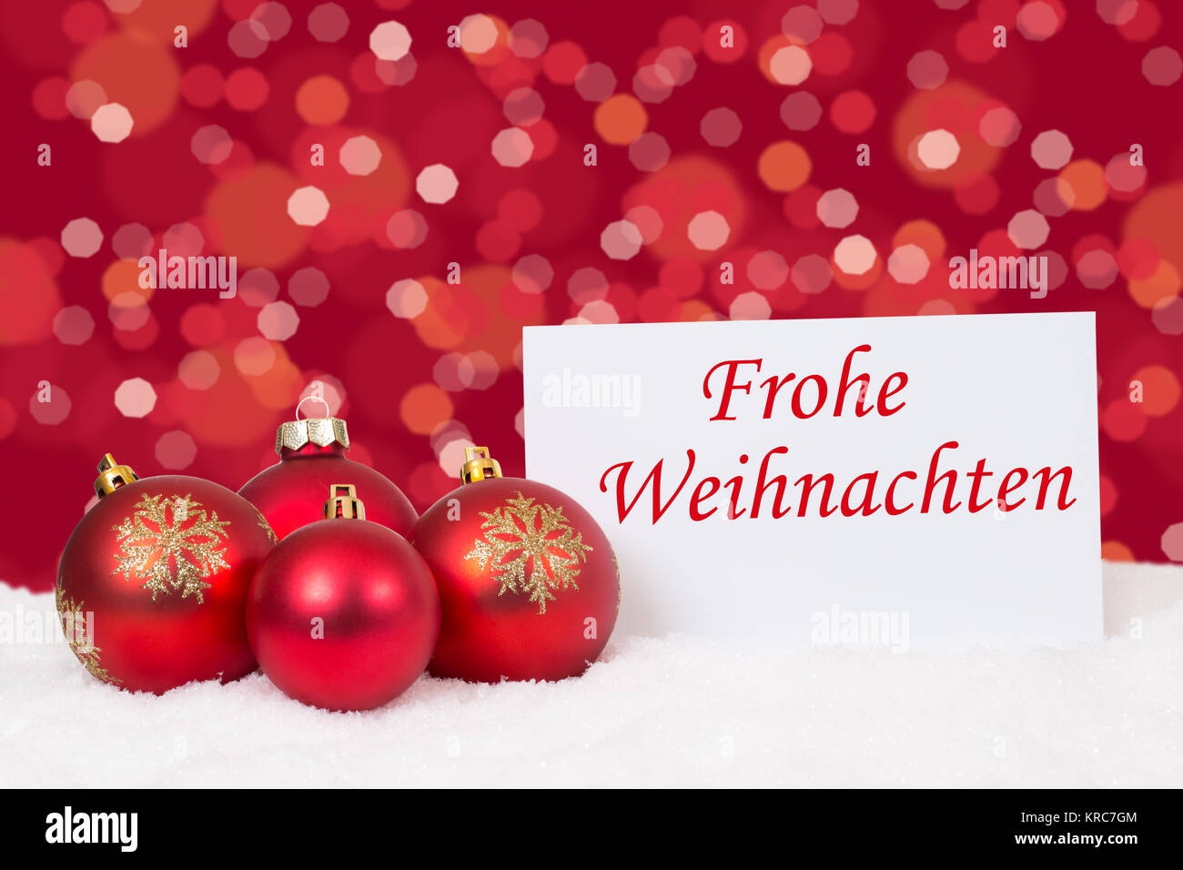 Rote Weihnachtskugeln Frohe Weihnachten Weihnachtskarte Wünsche Karte Foto Stock