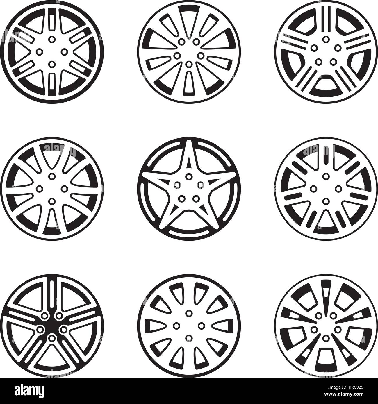 Auto ruota vector icon set Illustrazione Vettoriale