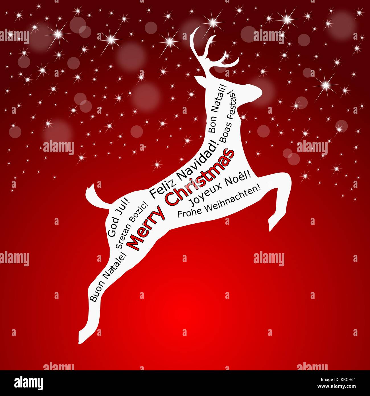 Buon Natale wordcloud su un - di renne - illustrazione Foto Stock