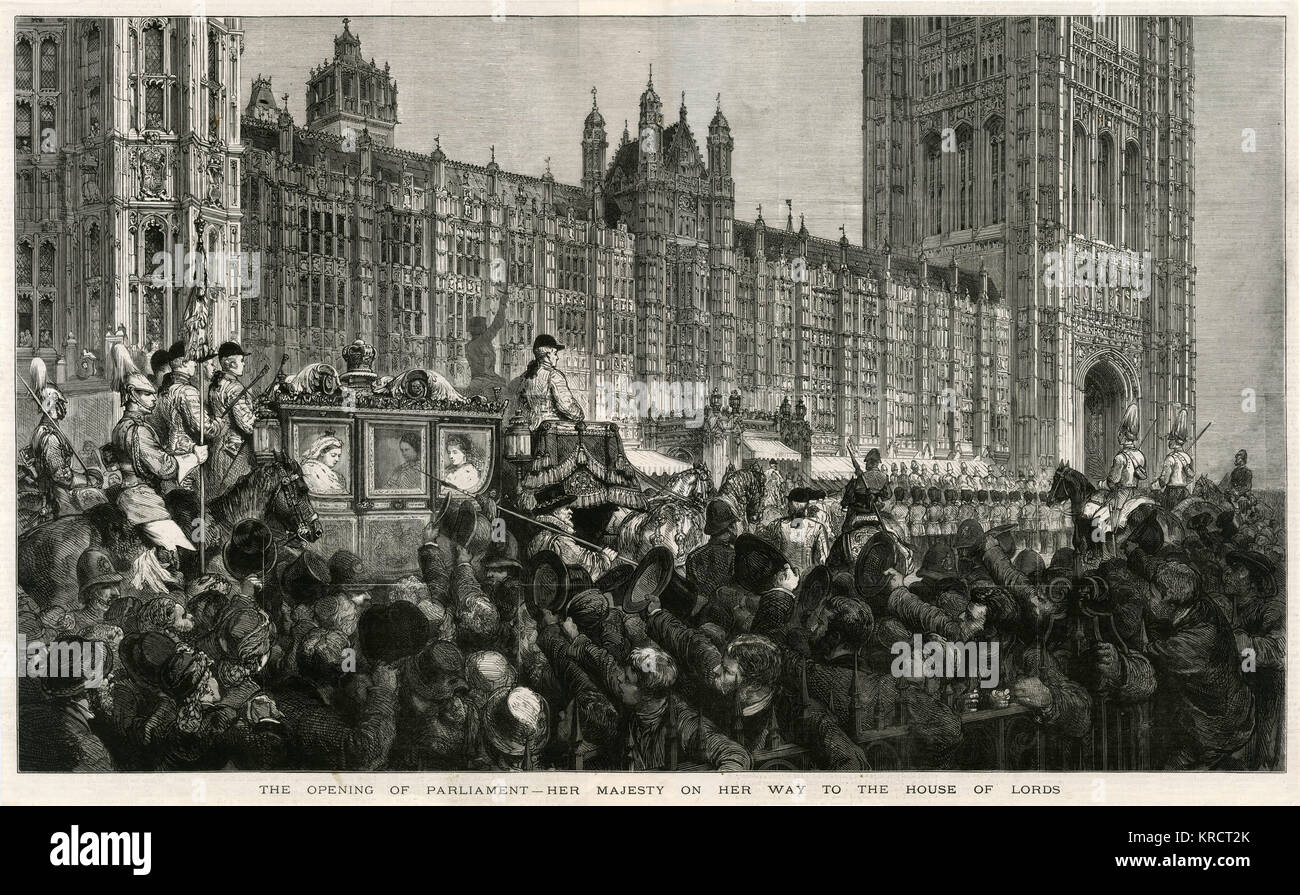La regina Victoria sul suo modo di stato Apertura del Parlamento. 1880 Foto Stock