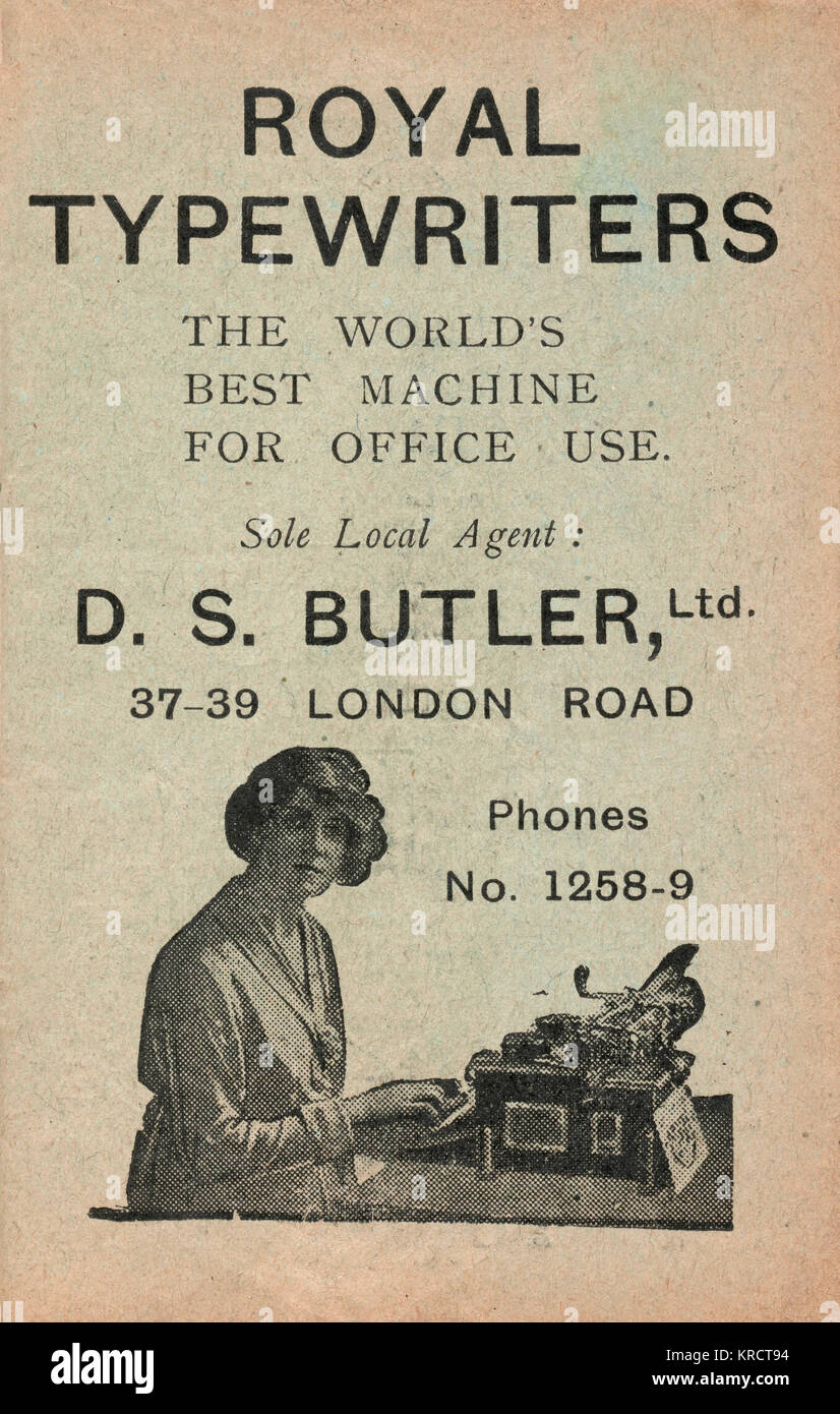 Pubblicità per le macchine da scrivere reali, D S Butler Ltd, Derby Foto Stock