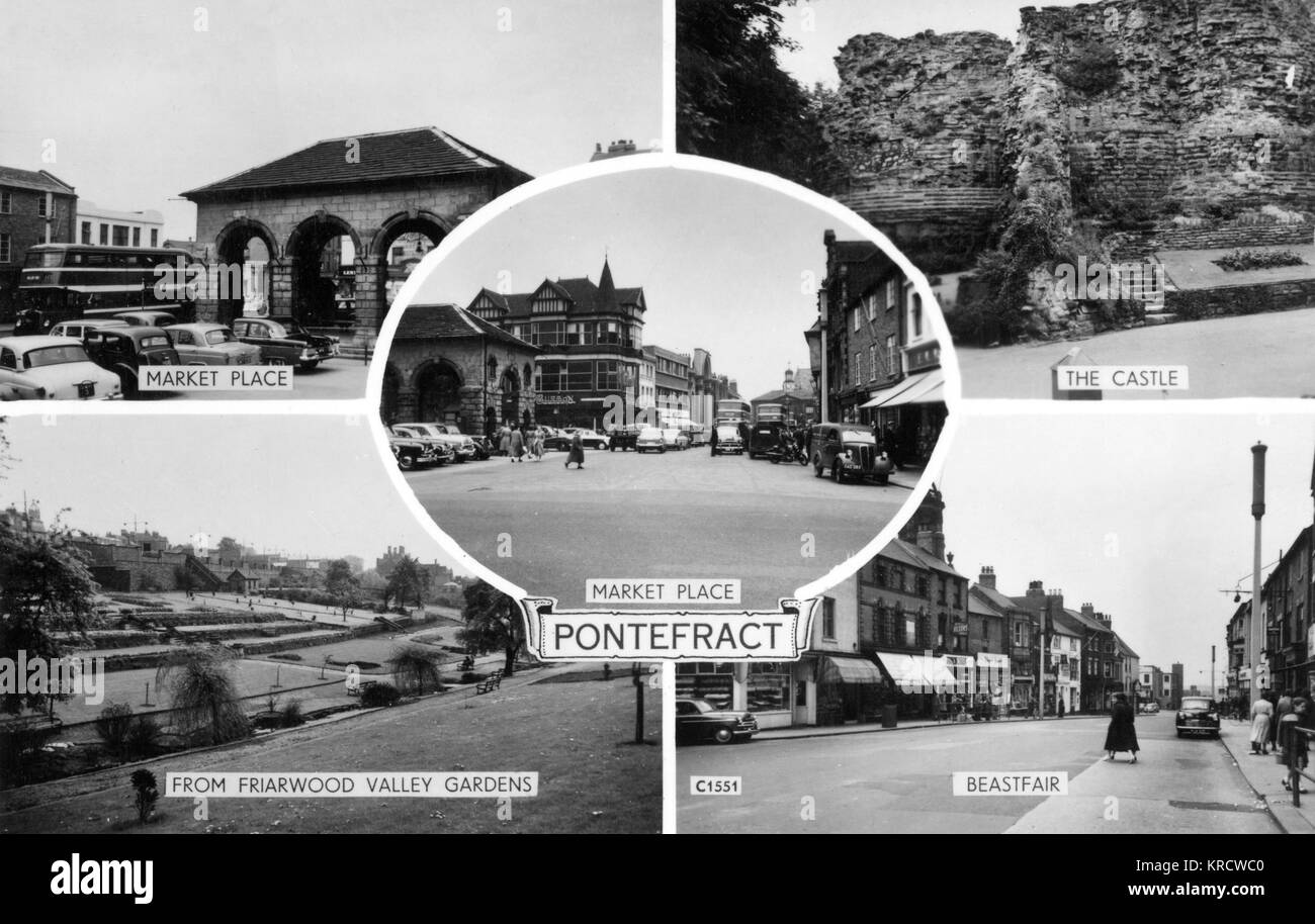 Cinque viste di Pontefract, Yorkshire Foto Stock