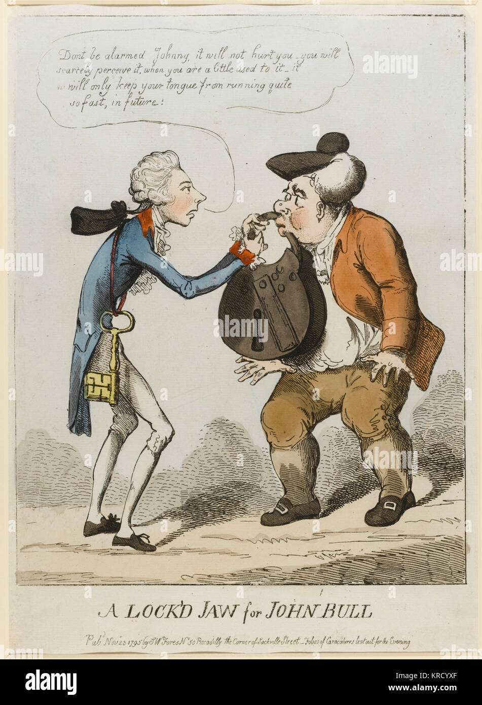 Cartoon satirico, Una ganascia di Lock'd per John Bull Foto Stock