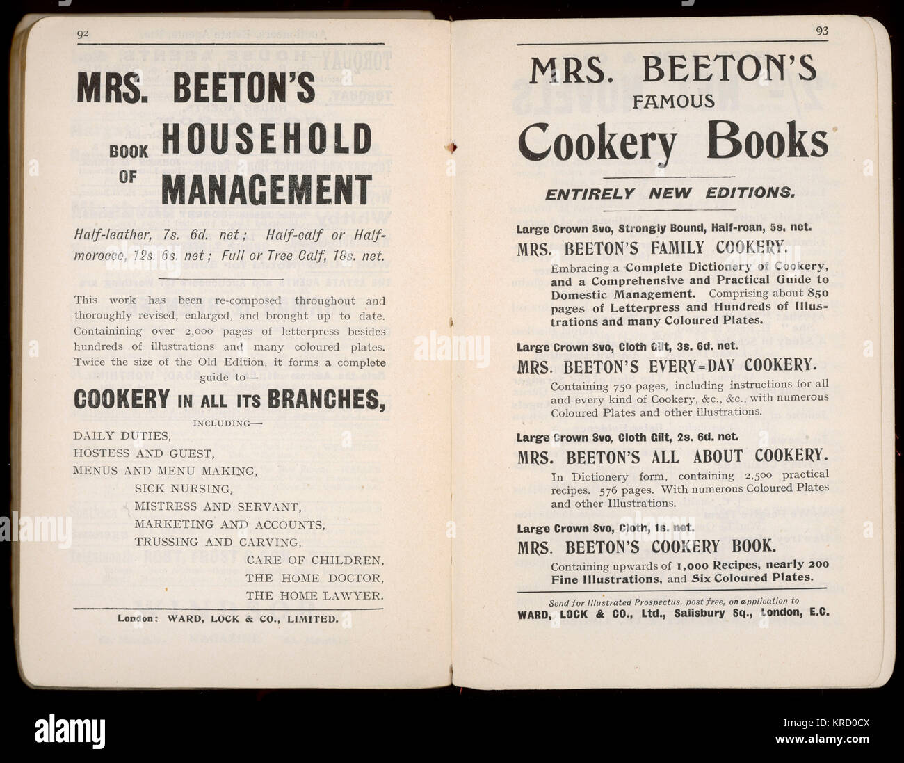 Annunci pubblicitari per il Libro della signora Beeton sulla gestione delle famiglie Foto Stock