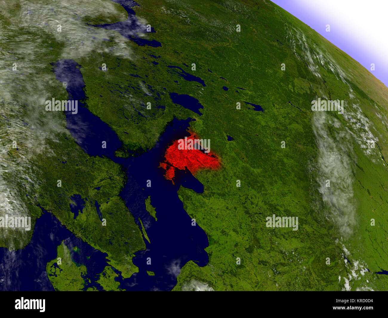 Estonia dallo spazio evidenziato in rosso Foto Stock