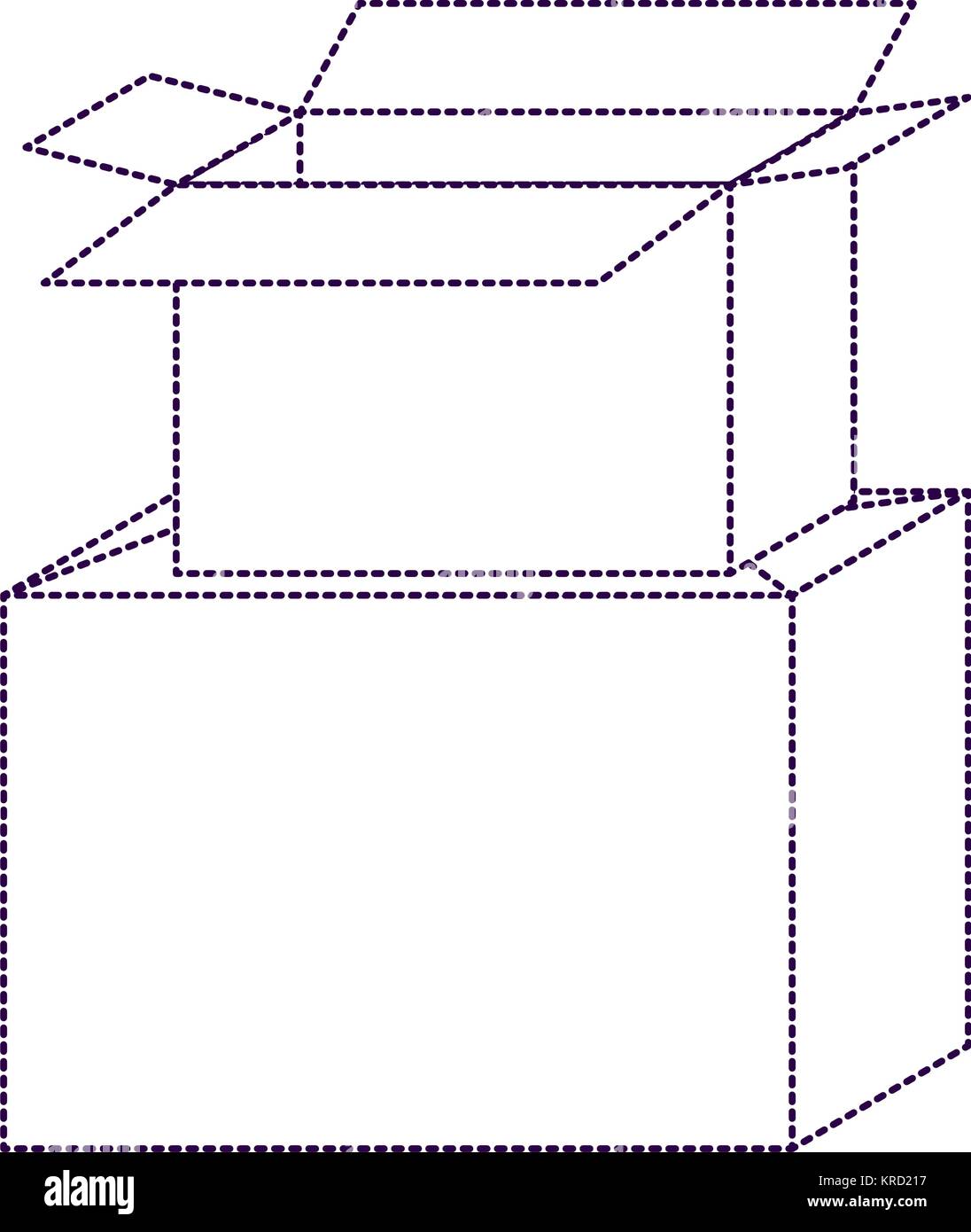 Scatola di cartone impilate in viola silhouette punteggiata Illustrazione Vettoriale