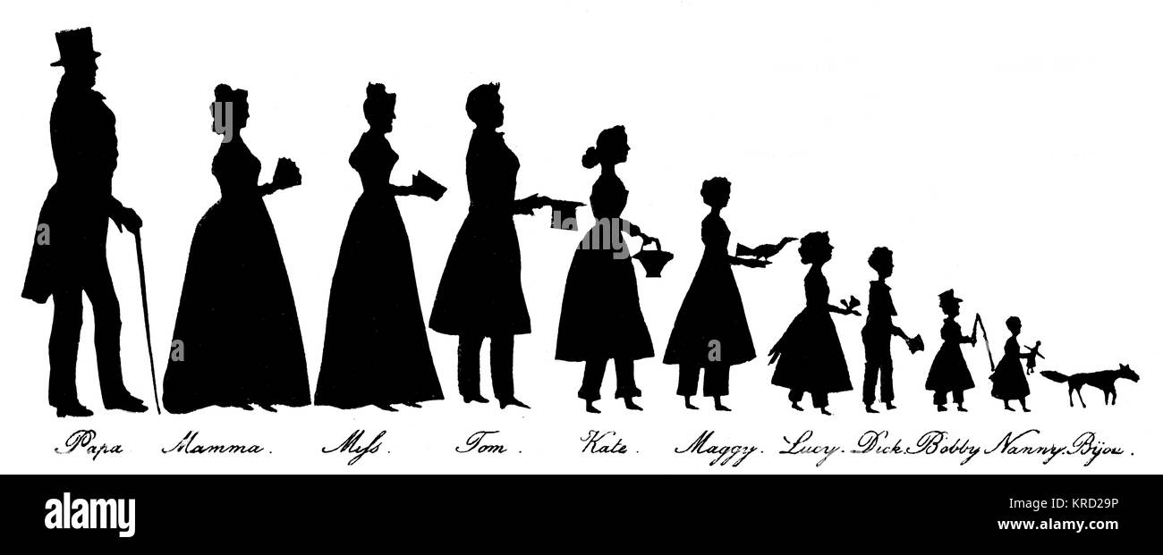 Ritratto di silhouette di un gruppo di famiglia Foto Stock