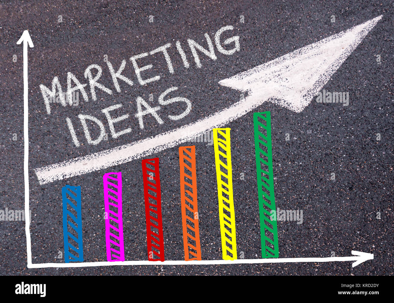 Idee di marketing scritto su grafico colorato e freccia ascendente Foto Stock