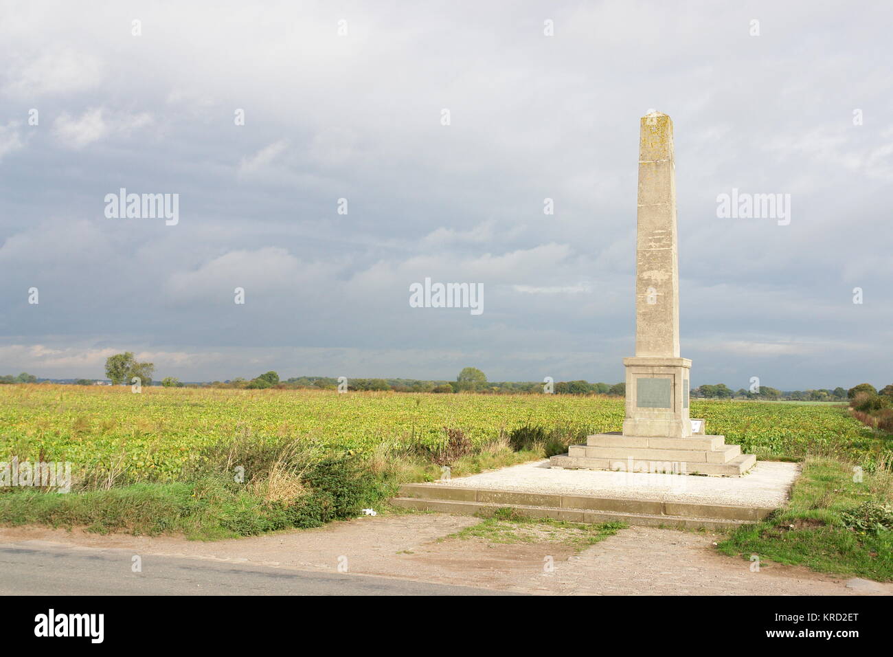 Obelisco commemorativo della battaglia di Marston Moor (2 luglio 1644) durante la guerra civile inglese, nei pressi di Long Marston, North Yorkshire. Foto Stock