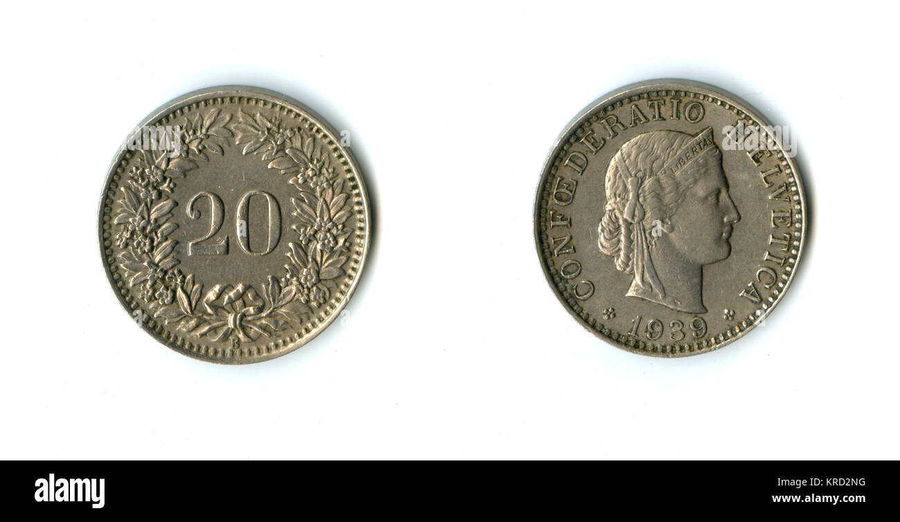 Moneta della Confederazione svizzera, 20 Rappen Foto Stock