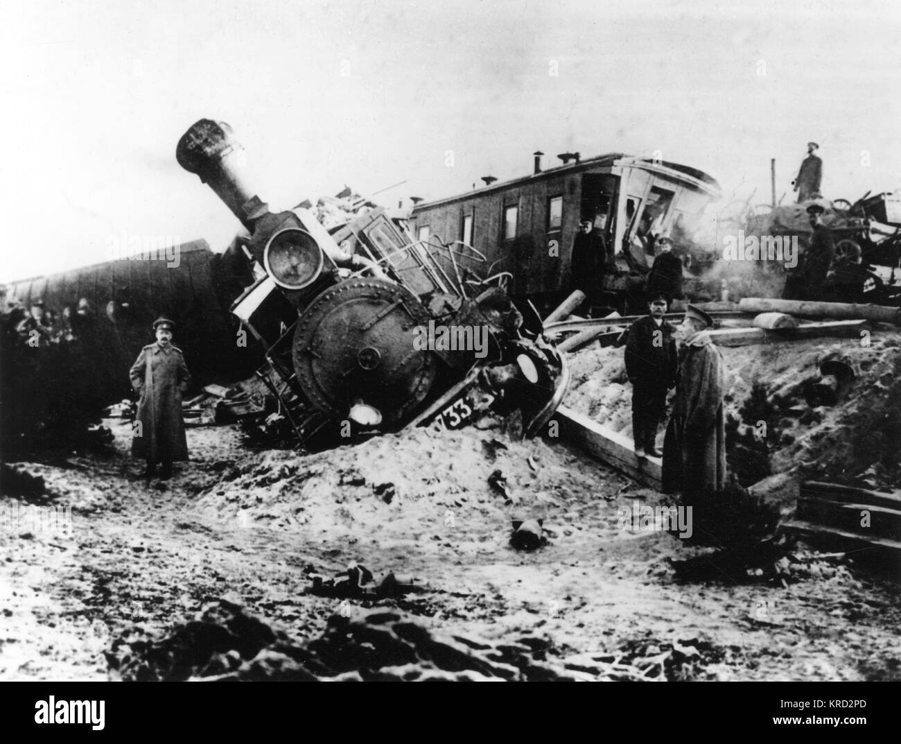 Il relitto del treno russo a seguito di una alta velocità incidente nel 1914. Data: 1914 Foto Stock