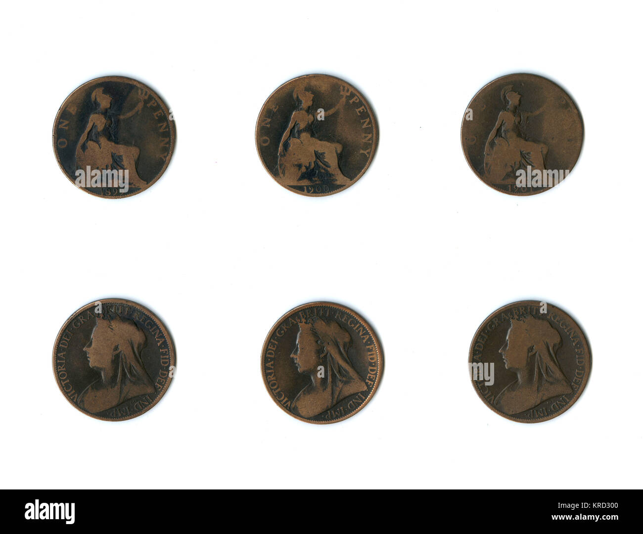 Monete britanniche, tre penny della regina Vittoria Foto Stock