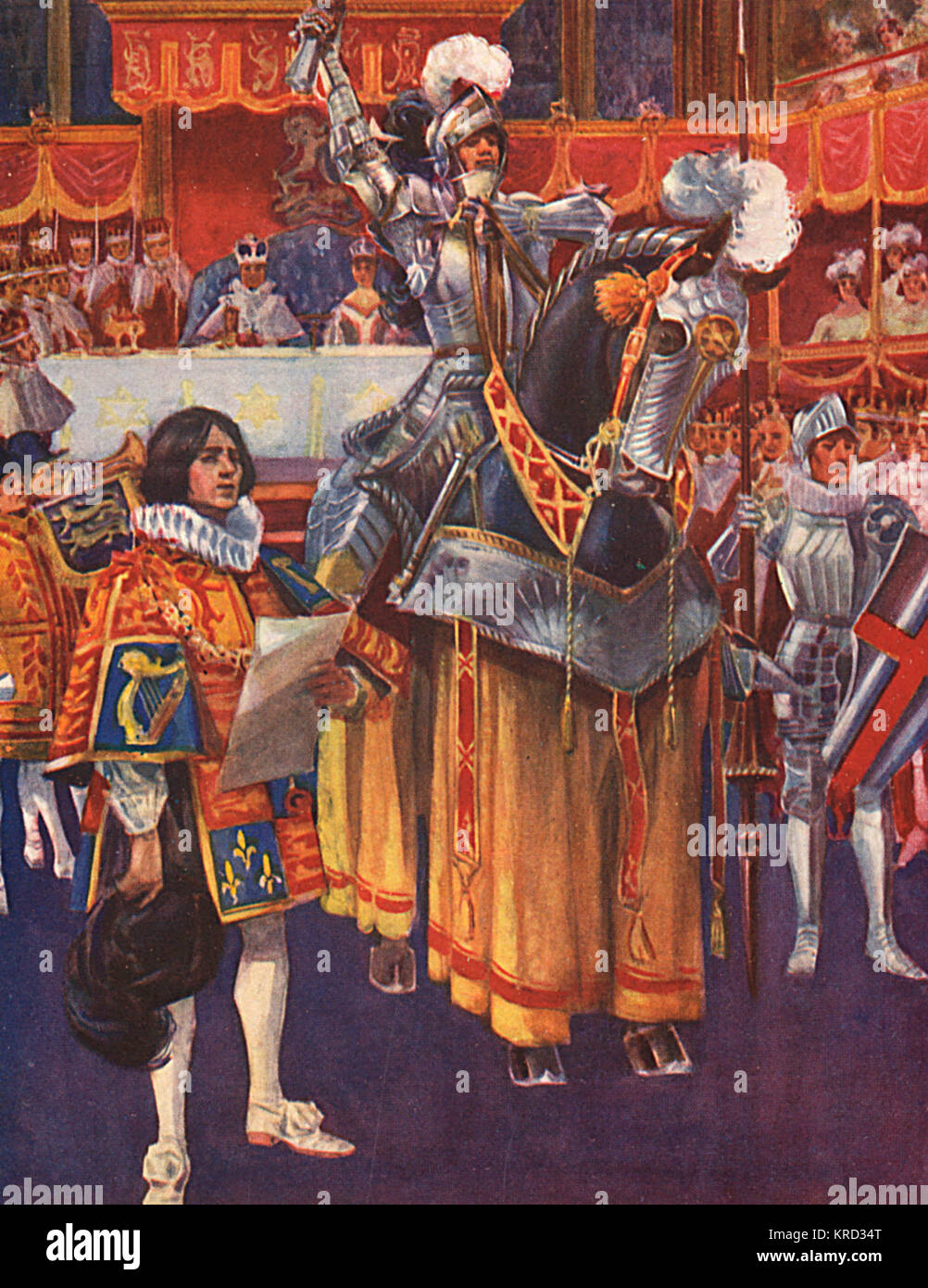 Impressione del re Champion entrando in Westminster Hall al banchetto dopo l'Incoronazione del Re Giorgio V nel 1911, parte di 500 anni di tradizione. Data: 1911 Foto Stock