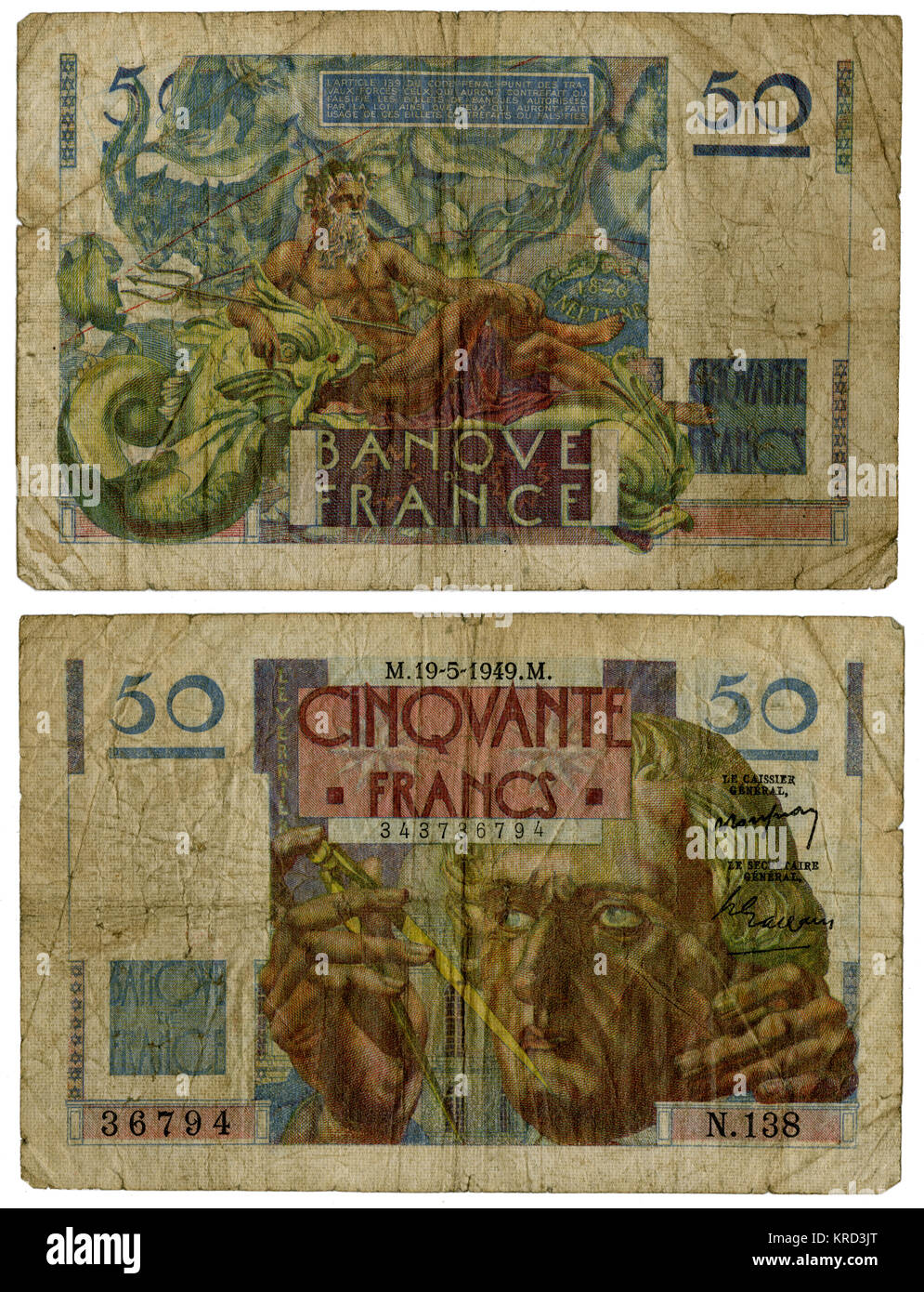 Nota bancaria francese, 50 franchi Foto Stock