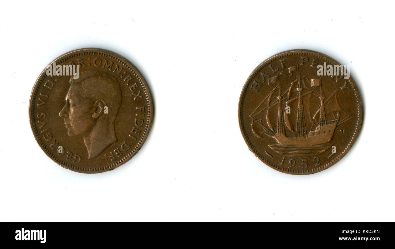 Moneta britannica, George VI halfpenny Foto Stock