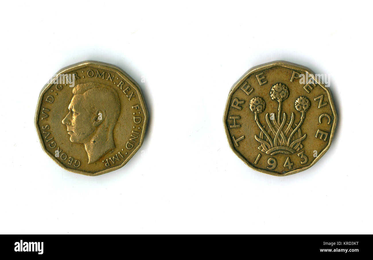 Moneta britannica, punta di George VI threepenny Foto Stock